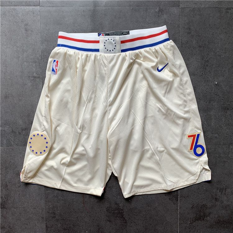 Men NBA Philadelphia 76ers Cream Shorts 0416-0
